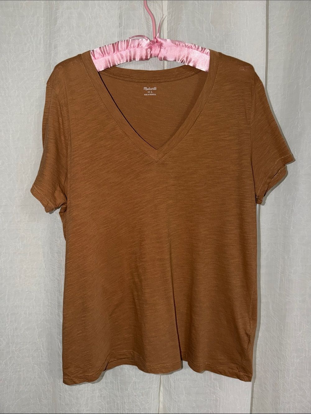 Madewell L Brown Vintage Style 💯 Cotton Short Sleeve V-Neck Tee